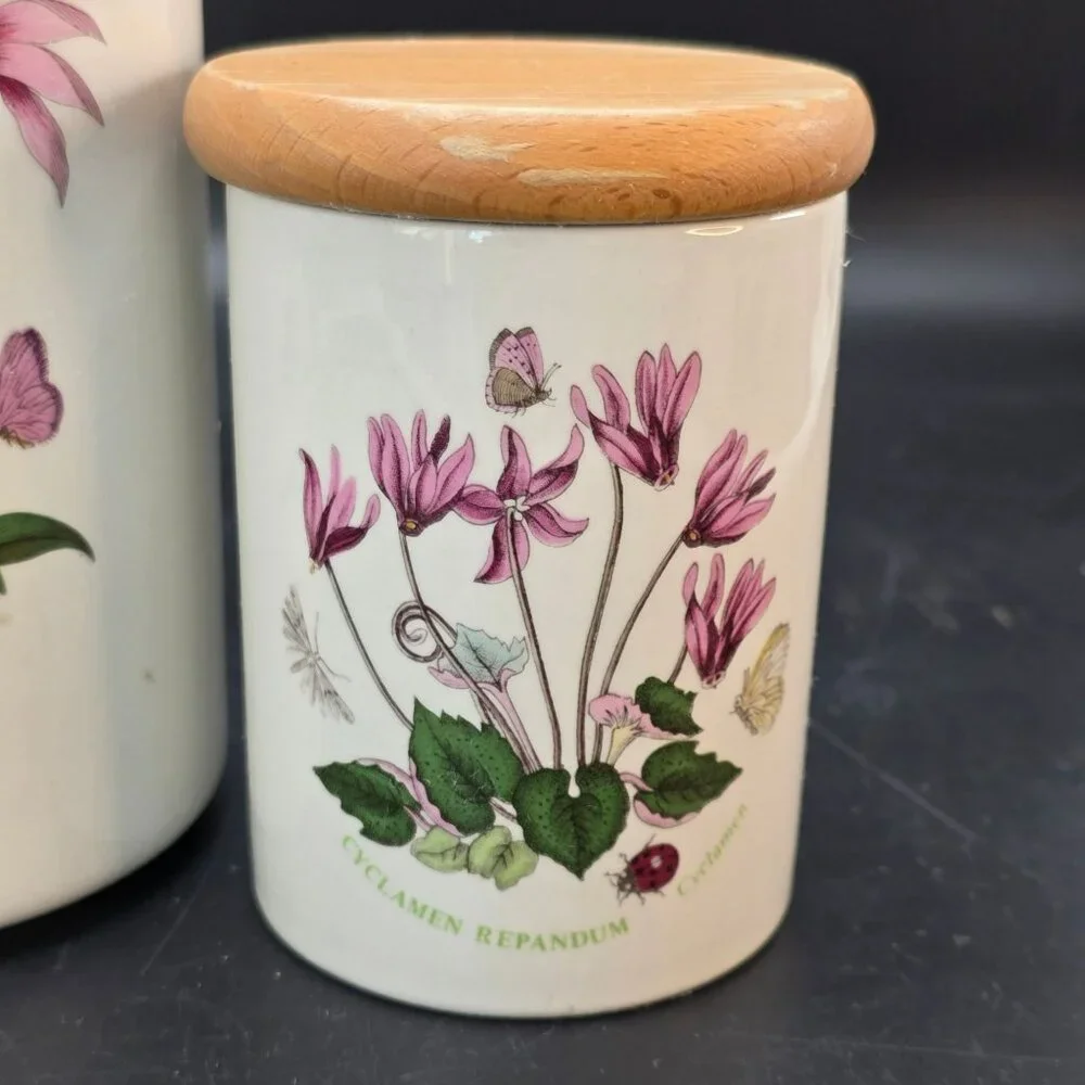 Portmeirion Botanic Garden Ceramic Storage Jars With Wooden Lids DH1397
